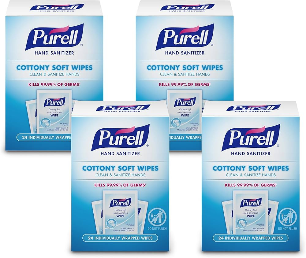 PURELL Cottony Soft Hand Sanitizing Wipes, Clean Scent, 24 Individually Wrapped Wipes (Pack of 4 ... | Amazon (US)