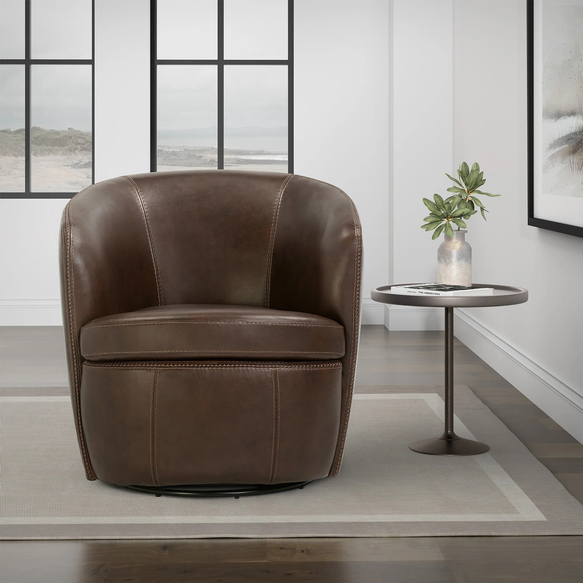 Azurdee Top Grain 100% Genuine Italian Leather Swivel Barrel Chair | Wayfair North America
