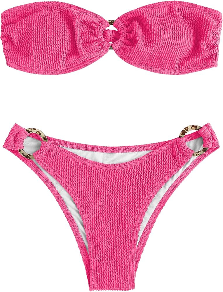 ZAFUL Women O Ring Bandeau Bikini Set, Strapless Swimsuit Tie Bikini High Cut 2 Pieces Bathing Su... | Amazon (US)