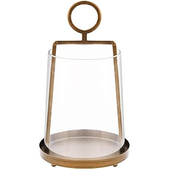 9" Wide Modern Farmhouse Metal Hurricane Candle Holder with Handmade Sturdy Glass Sleeve in Antiq... | Amazon (US)