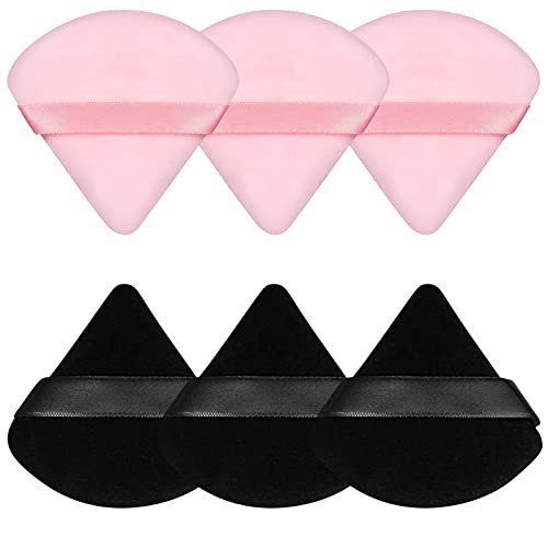 Pimoys 6 Pieces Powder Puff, Face Makeup Sponge Soft Velour Triangle Powder Puffs Beauty Sponge for Loose Powder (Black, Pink) | Amazon (US)
