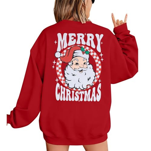MNLYBABY Merry Christmas Santa Sweatshirt: Women's Oversized Santa Claus Sweater - Red | Amazon (US)