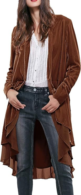R.Vivimos Womens Ruffled Asymmetric Long Velvet Blazers Coat Casual Jackets | Amazon (US)