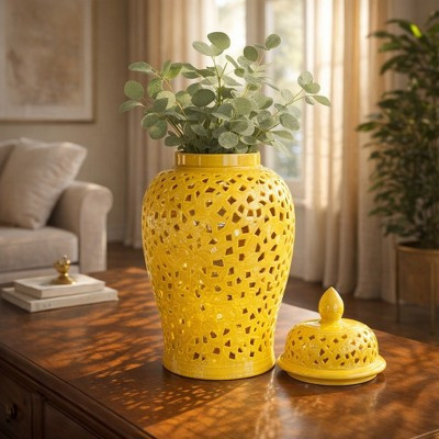 Decorative Ginger Jar with Lid - Handcrafted Lattice Design - Ceramic - Traditional Home Accent - Ideal for Home, Office, Bedroom, Living Room Décor | Target