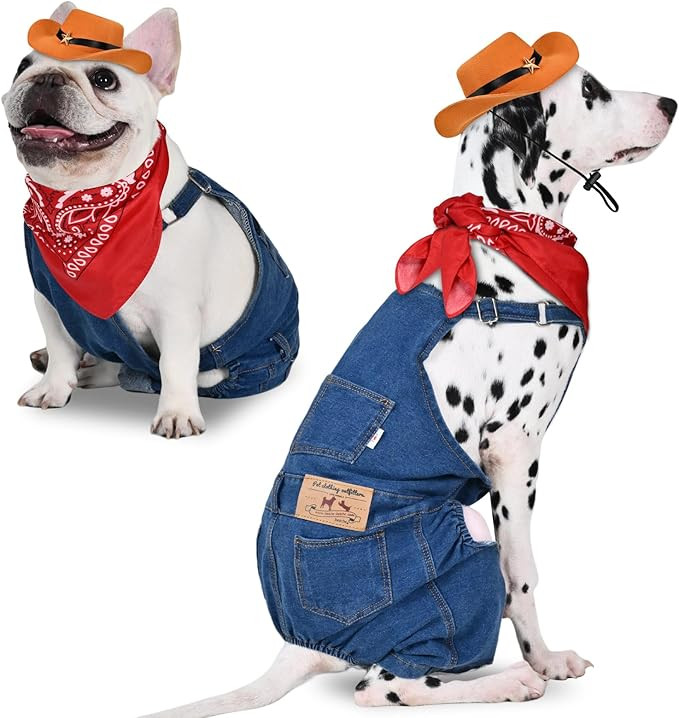 Dog Overalls with Cowboy Hat & Bandana Scarf - Overalls for Dogs Denim Puppy Costume, Adjustable ... | Amazon (US)