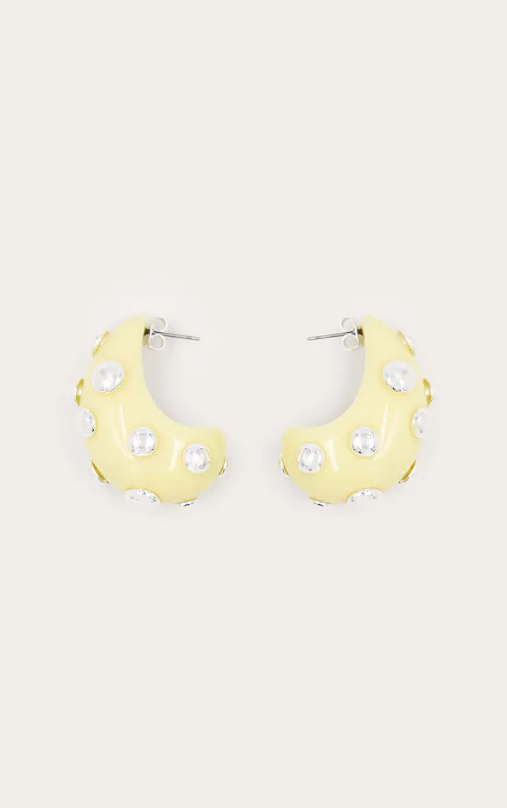 Butter Yellow Silver Studded Hoop Earrings | PrettyLittleThing US