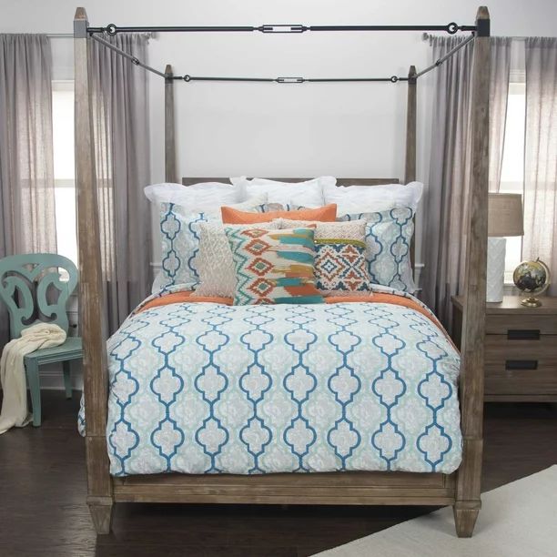 Rizzy Home Cotton 96"x98" Teal Geometric Bedding | Walmart (US)