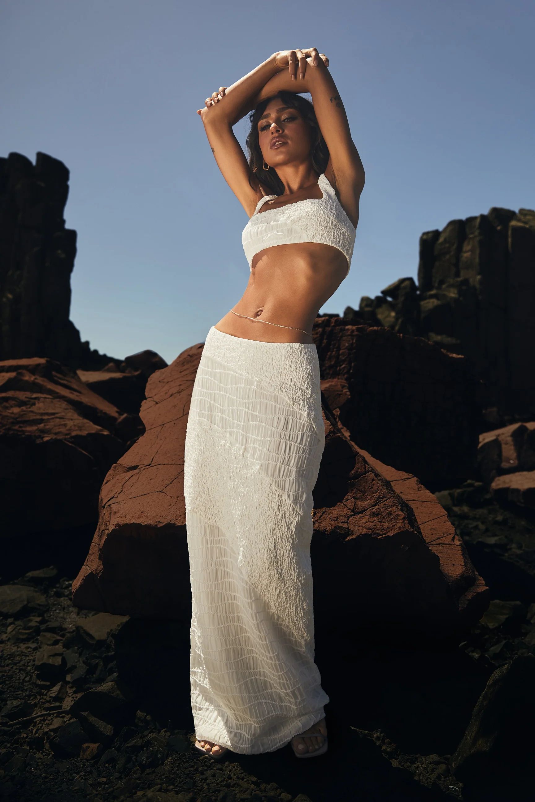 Nyah Textured Midi Skirt - White | Meshki (APAC)