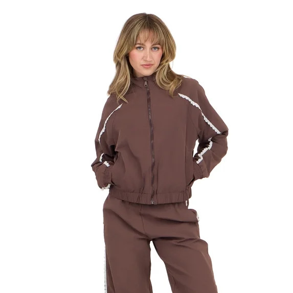 Forever 21 Women's Windbreaker with Zip Front and Contrast Piping Trim, Sizes XS-XL | Walmart (US)