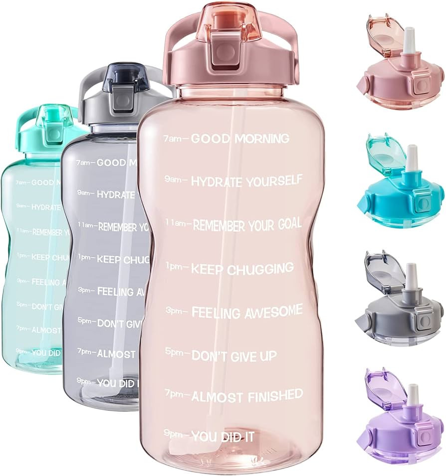 EYQ Large 1 Gallon Water Bottle with Straw, Leakproof Tritan BPA Free Water Bottle with Time Mark... | Amazon (US)