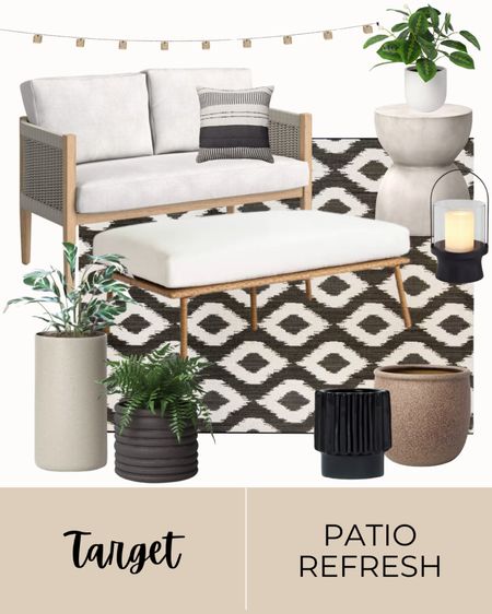 Target home, target patio, patio rug, porch couch, planters, neutral patio, outdoor bench, outdoor side table, outdoor throw, outdoor lantern 

#LTKhome #LTKSeasonal #LTKstyletip