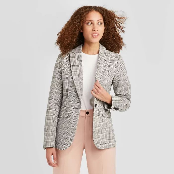 Women's Plaid Long Sleeve Blazer - A New Day™ Gray | Target