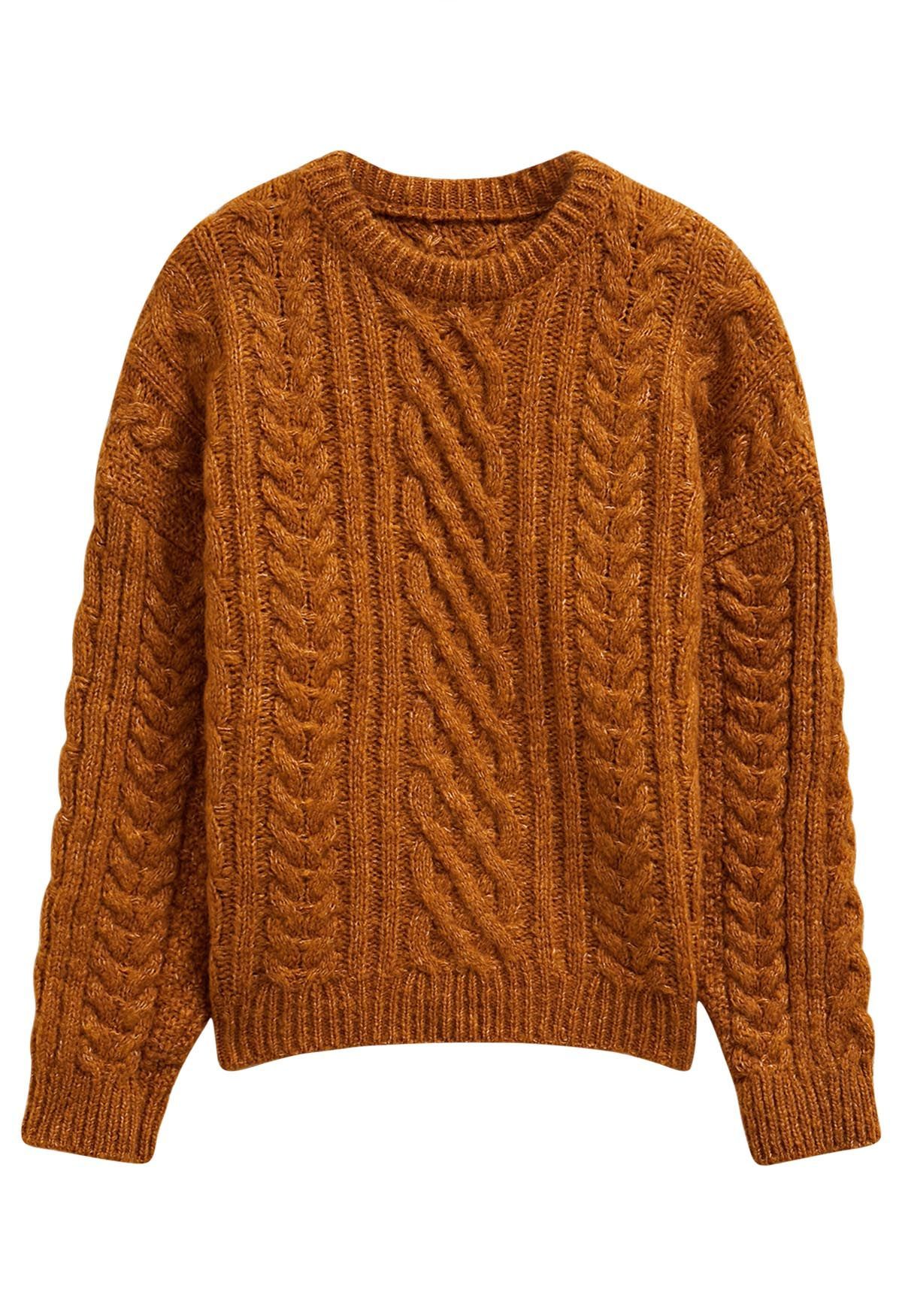 Back To Cozy Cable Knit Sweater in Pumpkin | Chicwish