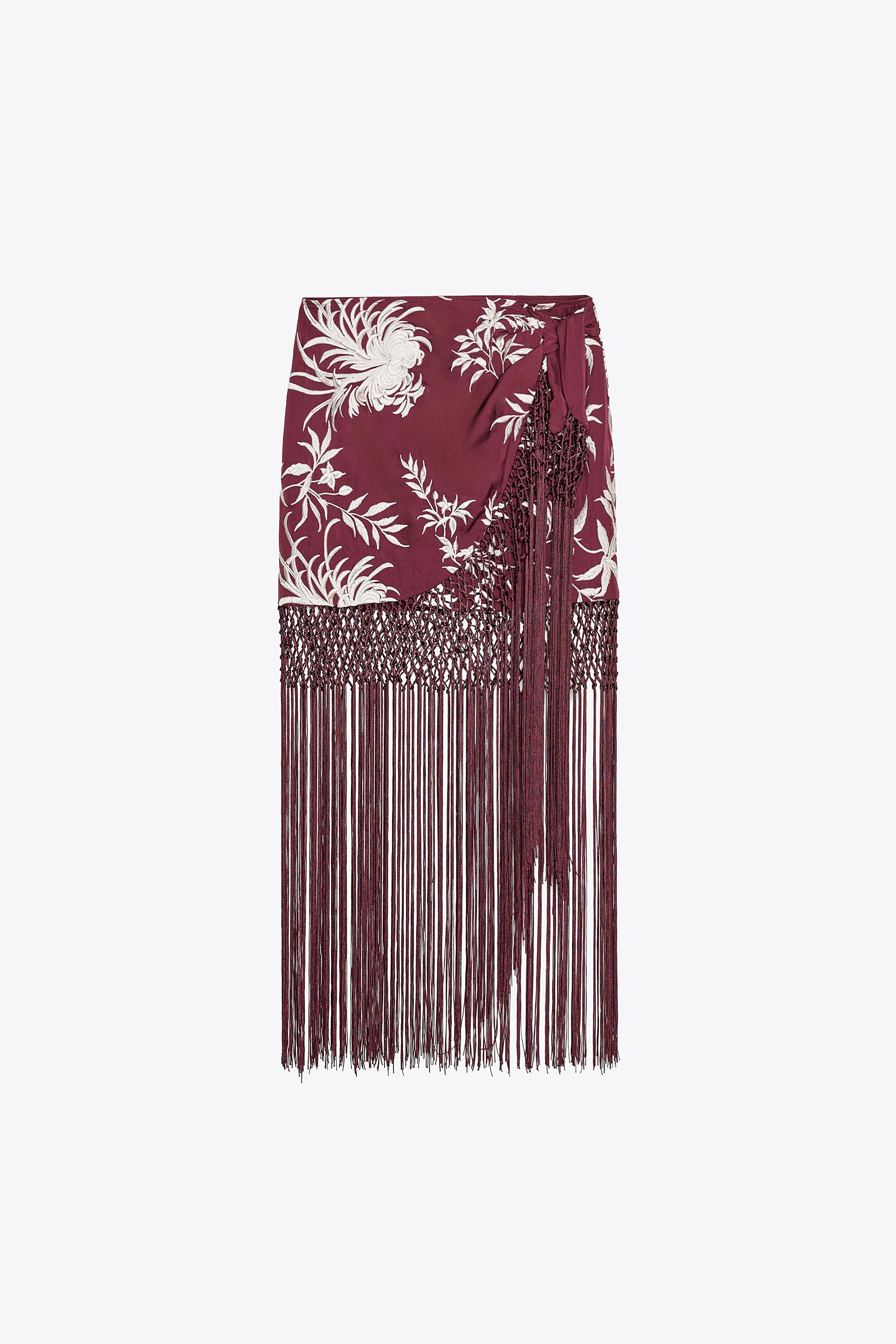 EMBROIDERED FRINGED WRAP SKIRT | Zara US