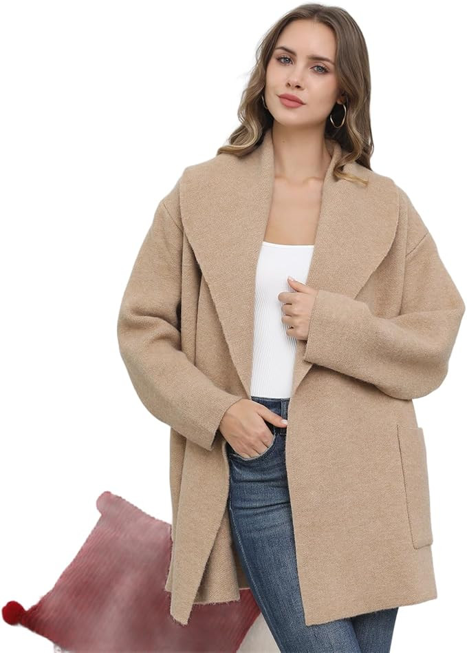 CHICWISH Women Wide Collar Open Front Knit Cardigan Coat Fall Winter Shawl Knit Sweater Coat Outw... | Amazon (US)