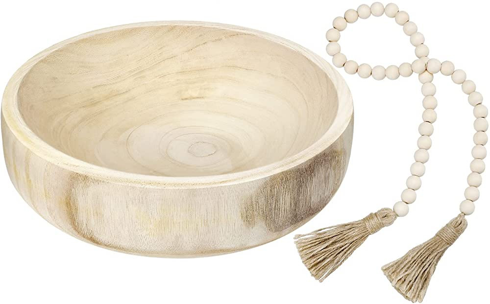 Kathfly Paulownia Wood Serving Bowl Rustic Wooden Decorative Bowl Large Dough Bowl for Decor with... | Amazon (US)