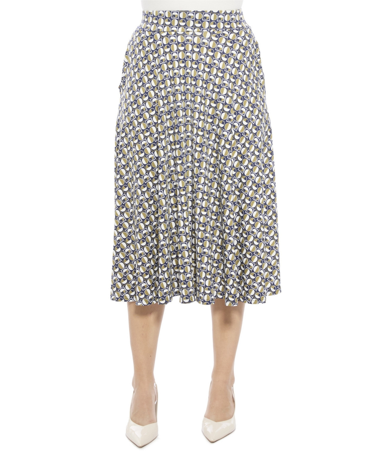 24seven Comfort Apparel Women's Geometric Elastic Waist Pocket A-Line Midi Skirt - Print | Macy's