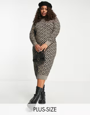 Vero Moda Curve knitted midi dresss in geo print | ASOS (Global)