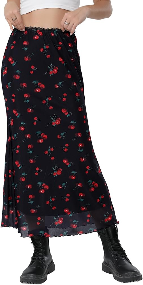 Avanova Women Boho Floral Mesh Mermaid Skirt High Waist Summer Fishtail Midi Skirt | Amazon (US)