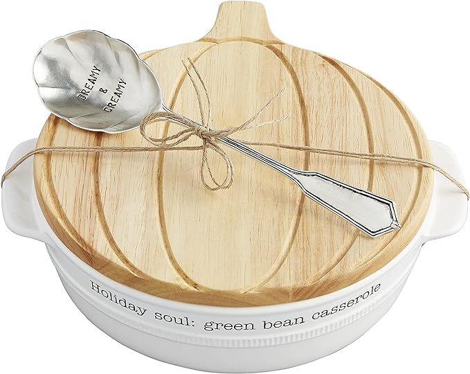 Mud Pie, White, Green Bean Casserole Pumpkin Baker Set, 9" x 10.5", dish 9" x 10 1/2" | spoon 9" | Amazon (US)