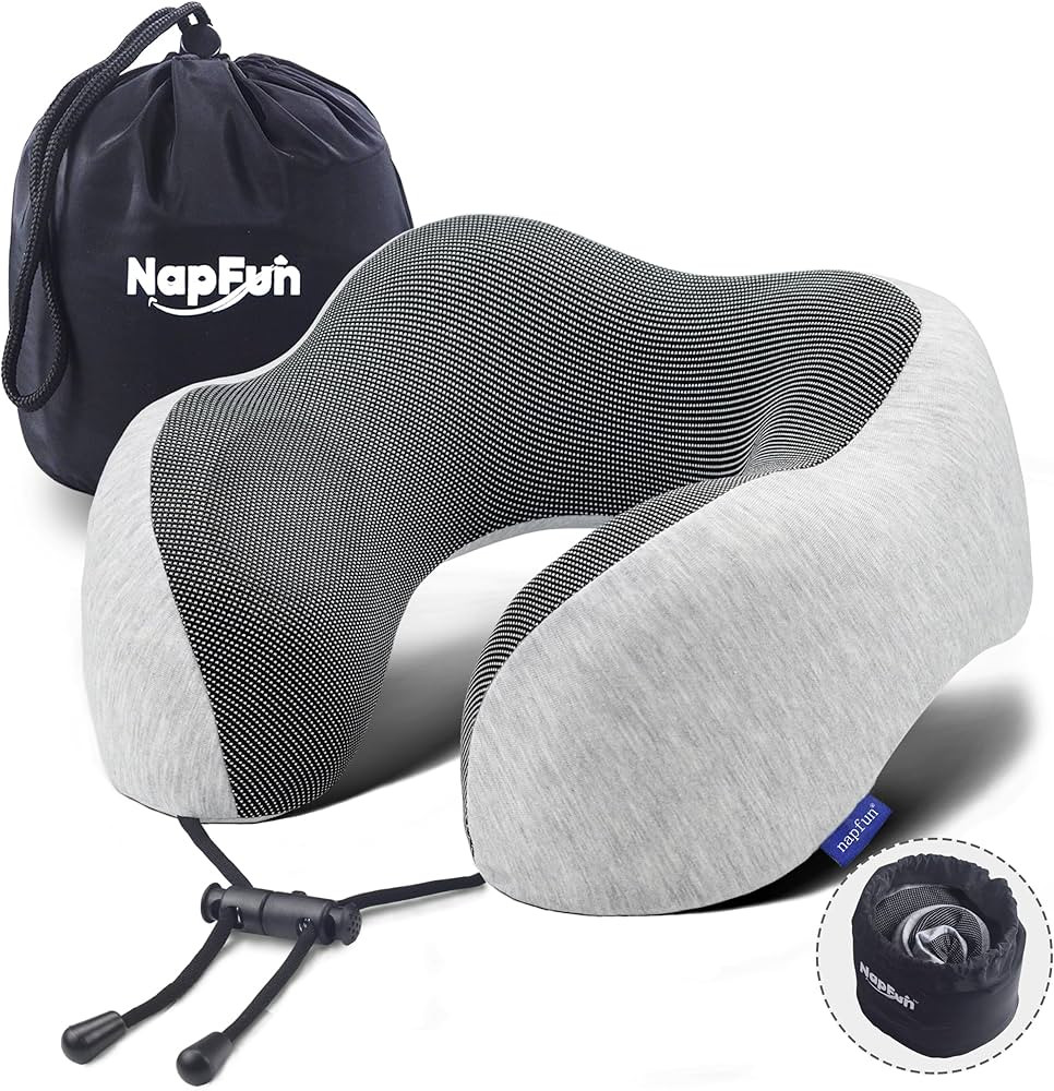 napfun Neck Pillow for Traveling, Upgraded Travel Neck Pillow for Airplane 100% Pure Memory Foam ... | Amazon (US)