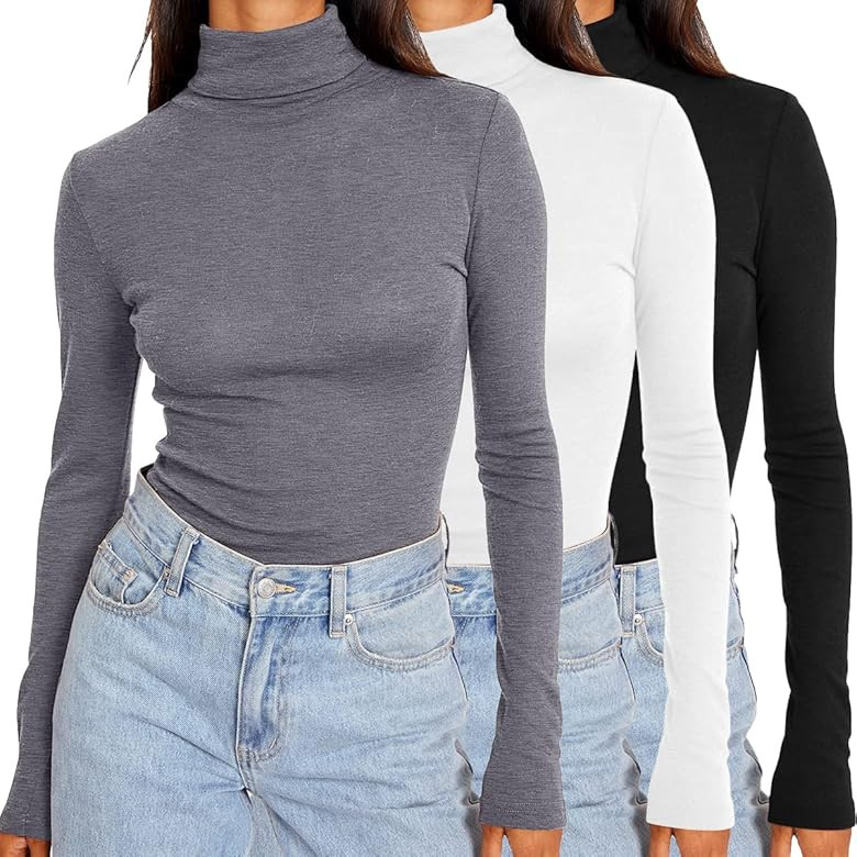 SUNBS Womens 3 Piece Turtleneck Long Sleeve Shirts Mock Neck Fall Fashion 2025 Slim Fit Winter Th... | Amazon (US)