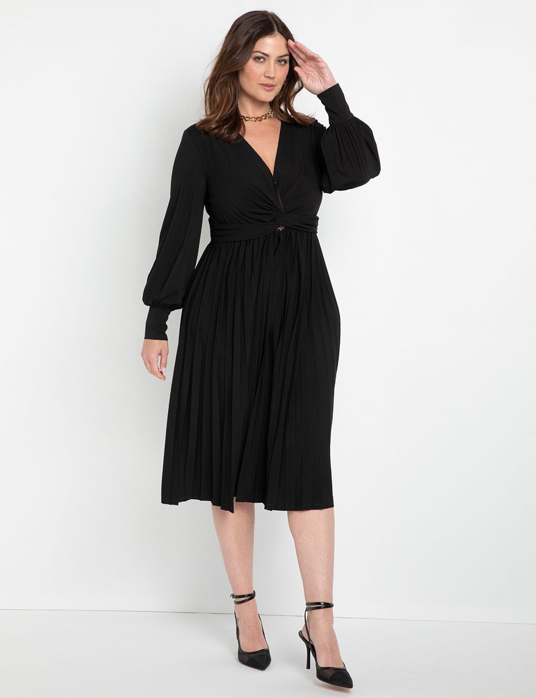 Knot Front Pleated Skirt Dress | Women's Plus Size Dresses | ELOQUII | Eloquii