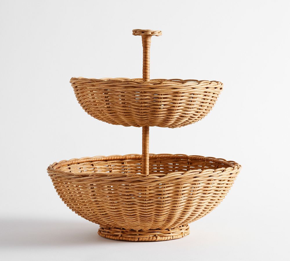 Handwoven Wicker Tiered Stand | Pottery Barn (US)