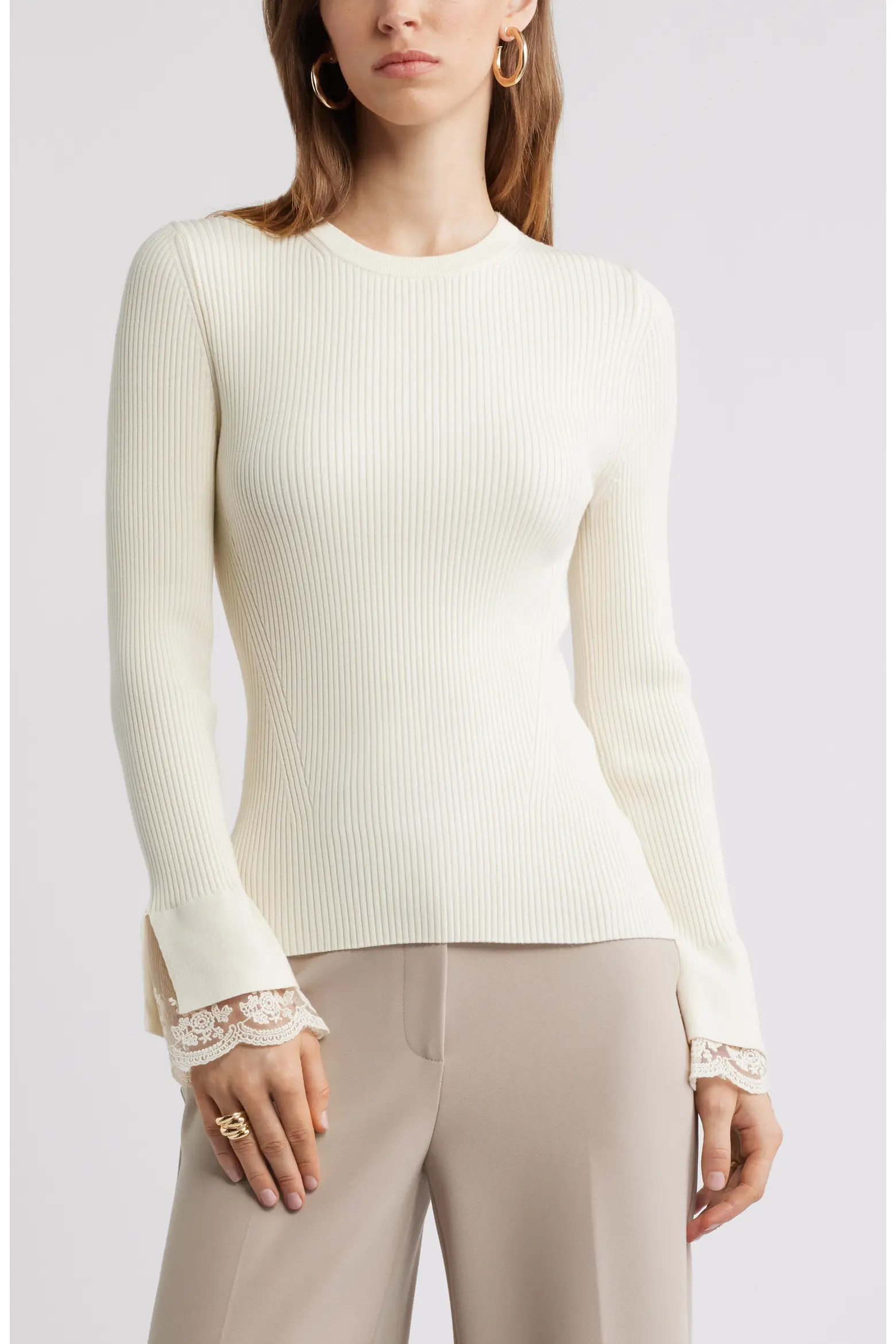 Lace Cuff Ribbed Sweater (Women) | Nordstrom | Nordstrom