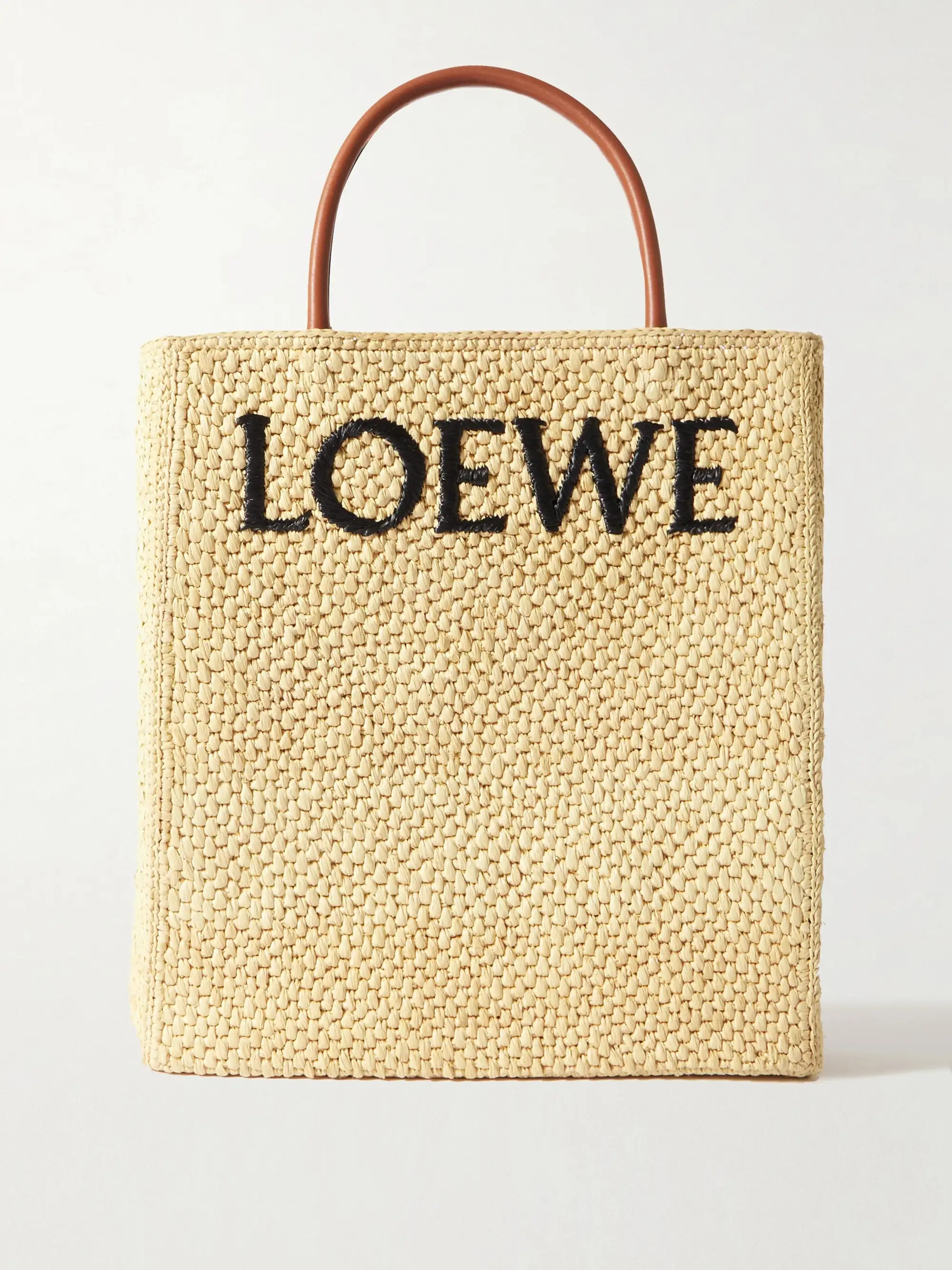Leather-trimmed embroidered raffia tote | NET-A-PORTER (UK & EU)