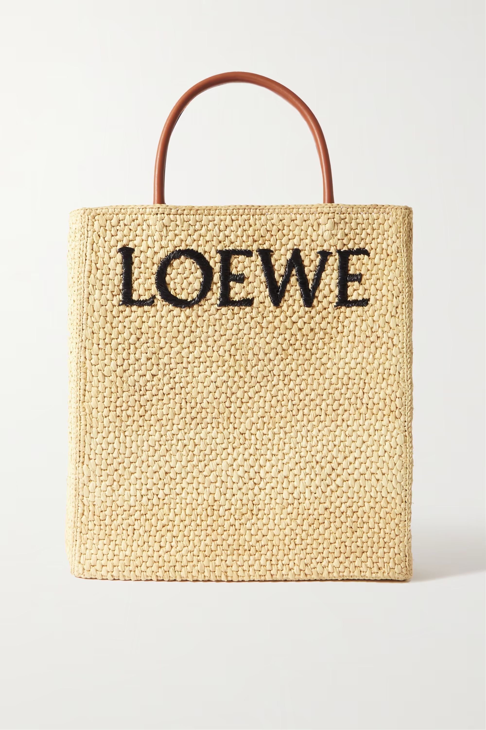 Leather-trimmed embroidered raffia tote | NET-A-PORTER (US)