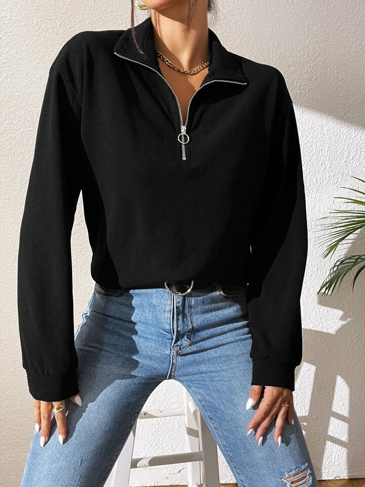 SHEIN Essnce Drop Shoulder Half Zip Tee | SHEIN