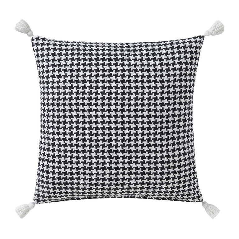 Beautiful Tonal Houndstooth Cotton Decorative Pillow with Tassels by Drew Barrymore, 22" x 22", B... | Walmart (US)