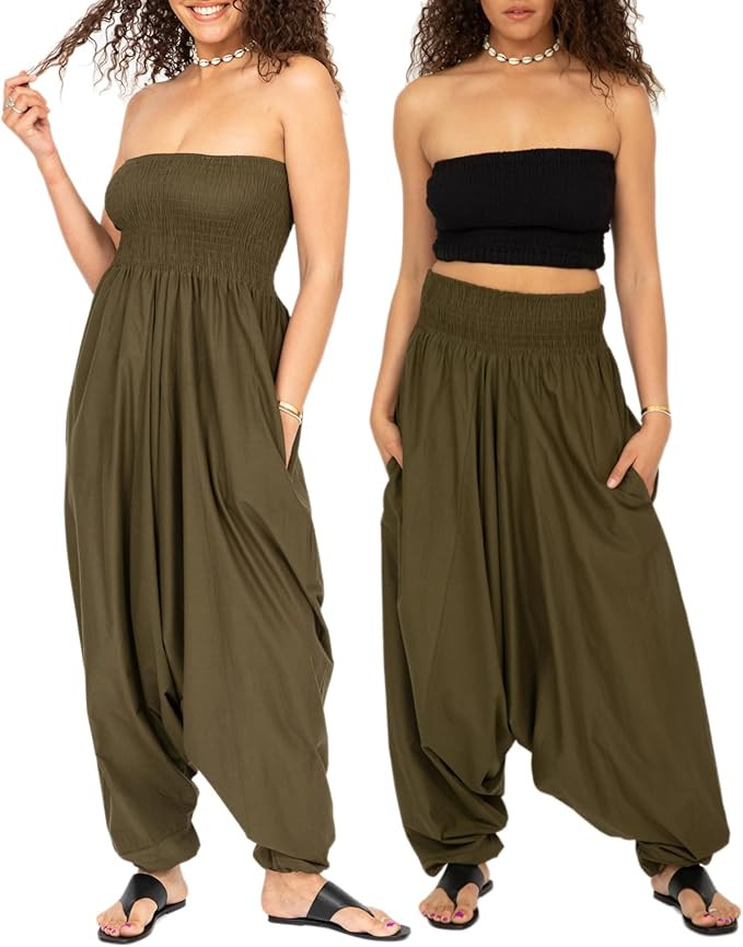 likemary Jumpsuits for Women - Pull Down Romper to Harem Pants Women - One Size Cotton Jumpers - ... | Amazon (US)