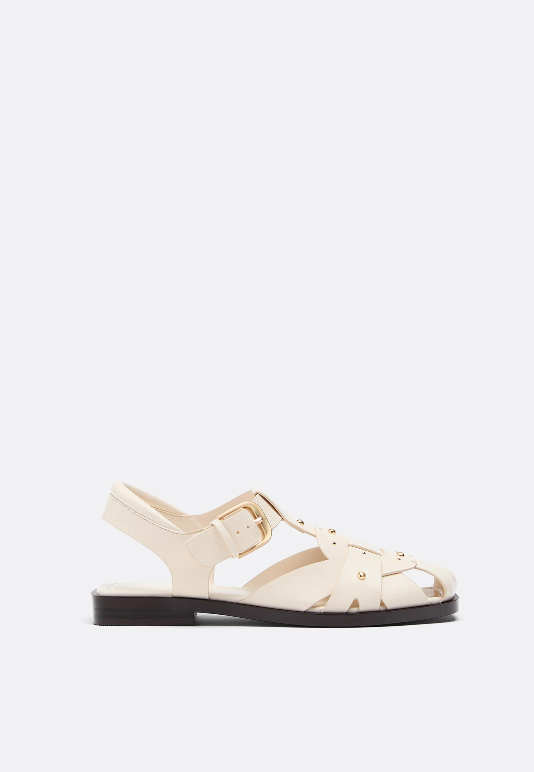 Leather effect studded cage sandals - Women's fashion | Stradivarius United Kingdom | Stradivarius (UK)