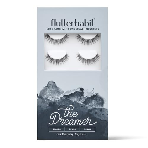 FlutterHabit The Dreamer Lash Starter Set, Underlash Extension Kit for Beginners, 6 Lightweight Faux Mink Clusters in 7 to 14 mm Doll Eye Style, Reusable DIY Cluster Lashes, Adhesive Sold Separately | Amazon (US)