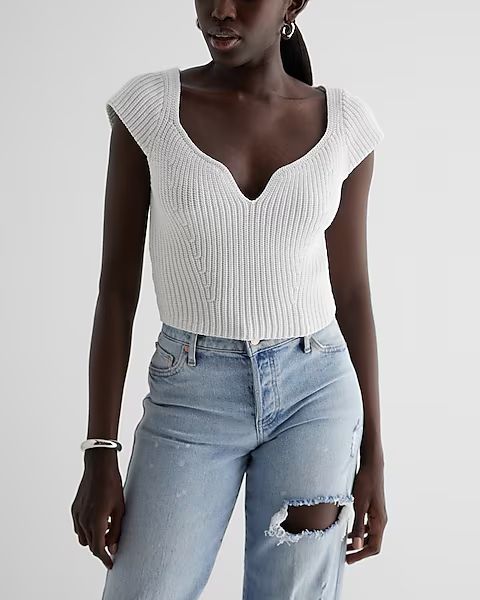 Sweetheart Neckline Ribbed Sweater | Express