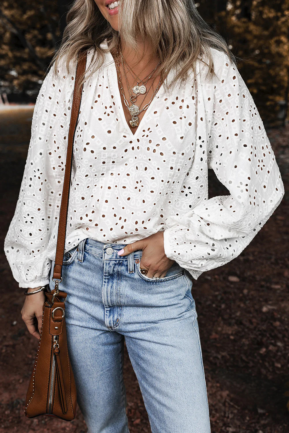 Paige Eyelet Embroidered Puff Sleeve Blouse White / M - 8/10 / 100%Cotton | Casual Chic Boutique