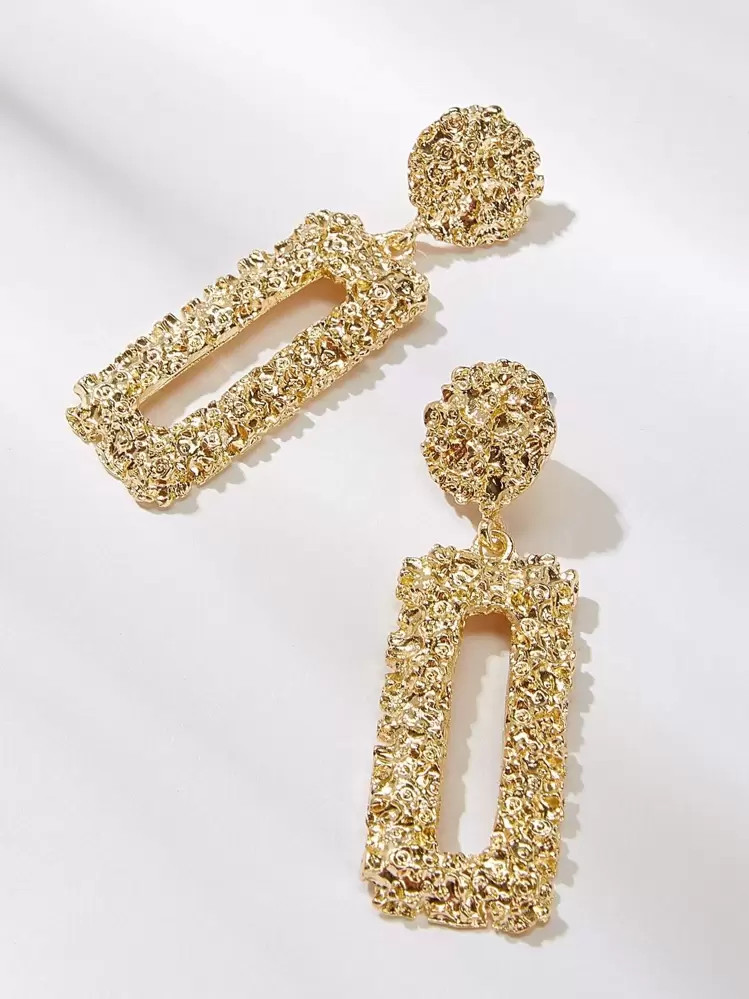 SHEIN SXY Textured Metal Rectangle Drop Earrings | SHEIN