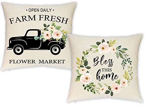 HEOFEAN Spring Pillow Covers 18x18 INCH Set of 2– Floral Farmhouse Spring Truck Decorative Pill... | Amazon (US)