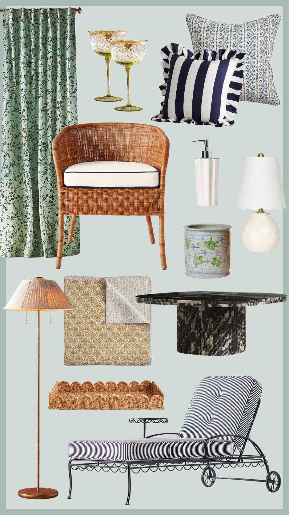 Home finds of the week! ✨ rattan chair, floral curtains, floor lamp, coffee table, scallop lampshade, outdoor lounge chair 

#LTKHome