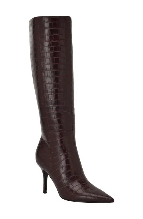 GUESS Gressa Croc Embossed Knee High Boot in Red at Nordstrom, Size 11 | Nordstrom