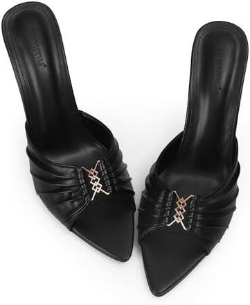 iiimmu 3.5 IN Stiletto Mules High Heels with Pointed Peep Toe Heeled Sandals Faux Leather | Amazon (US)