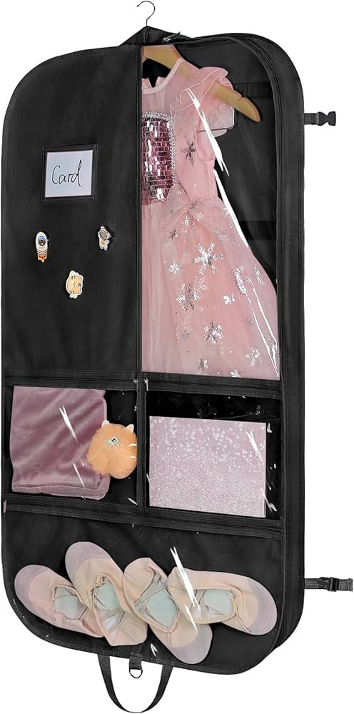 Univivi Black Dance Costume Bags Garment Bag 40 Inch for Dance Competitions, 3 Medium Clear Zippe... | Amazon (US)
