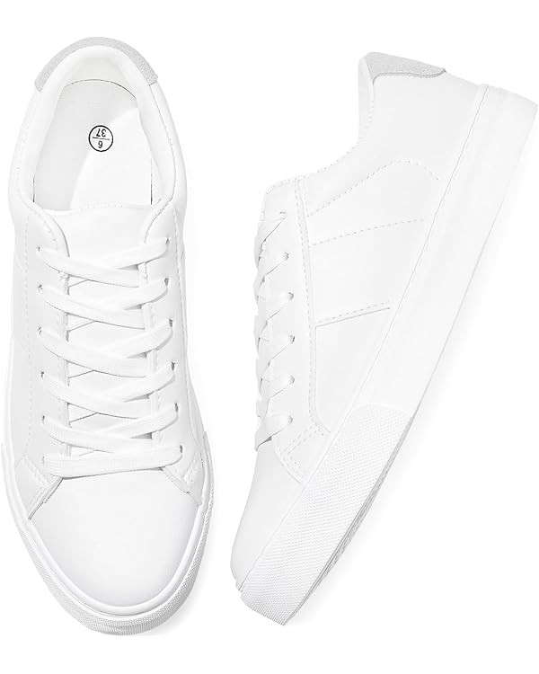 Adokoo Women's Fashion Sneakers PU Leather Casual Shoes White Tennis Low Top Shoes Womens Lace Up... | Amazon (US)