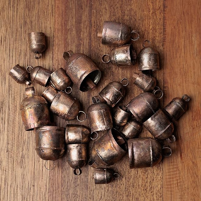 metalart Handmade Vintage Indian Tin Bells Rustic Chime With Wood Striker Tin Cow Bells For Crafts A | Amazon (US)