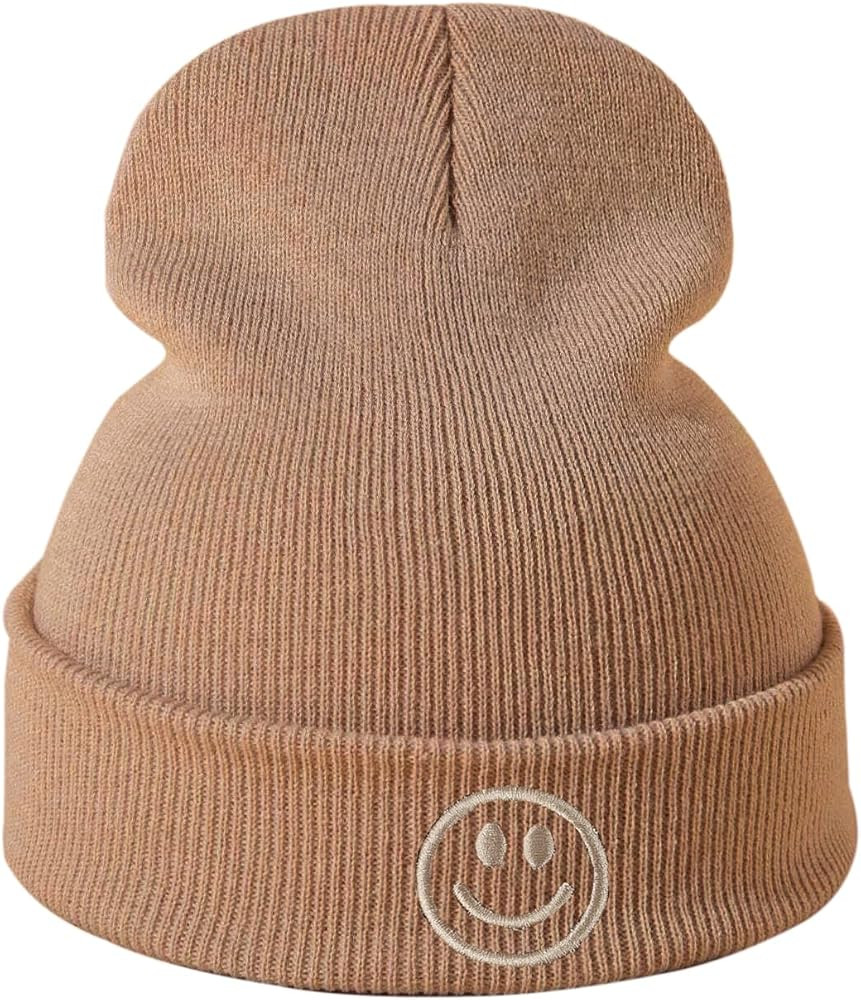 Cioatin Knit Cuff Beanie Y2K Smiley Face Embroidery for Men Women Soft Winter Hats Skull Cap Prep... | Amazon (US)