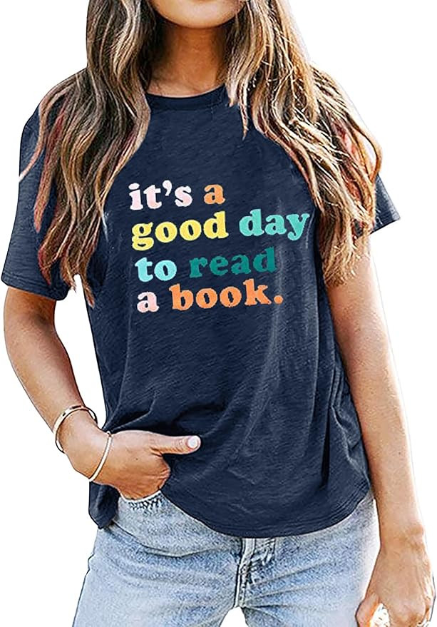 Teacher Shirts Women It's a Good Day to Read a Book Letter Print Graphic Tee Reading Book Shirt B... | Amazon (US)