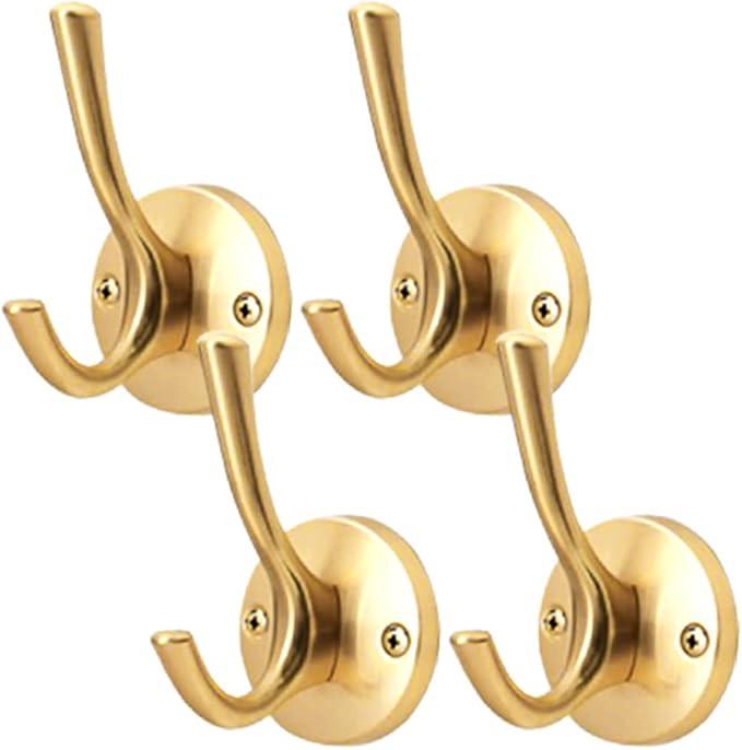 Amazon.com: Gold Hooks ZUONAI 4 Pack Brushed Gold Wall Hooks Heavy Duty Metal Coat Hooks for Hang... | Amazon (US)