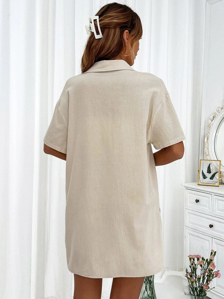 SHEIN Essnce Patched Pocket Drop Shoulder Shirt & Knot Front Shorts | SHEIN